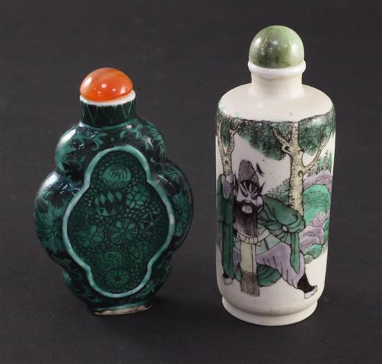 Two Chinese enamelled porcelain snuff bottles, 1830-1900, 6.8cm